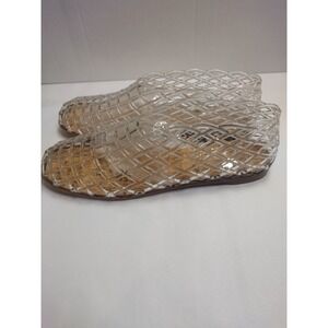 Woven Clear Jelly Flats Women Size 39 Transparent Lattice Slip On Shoes BB139